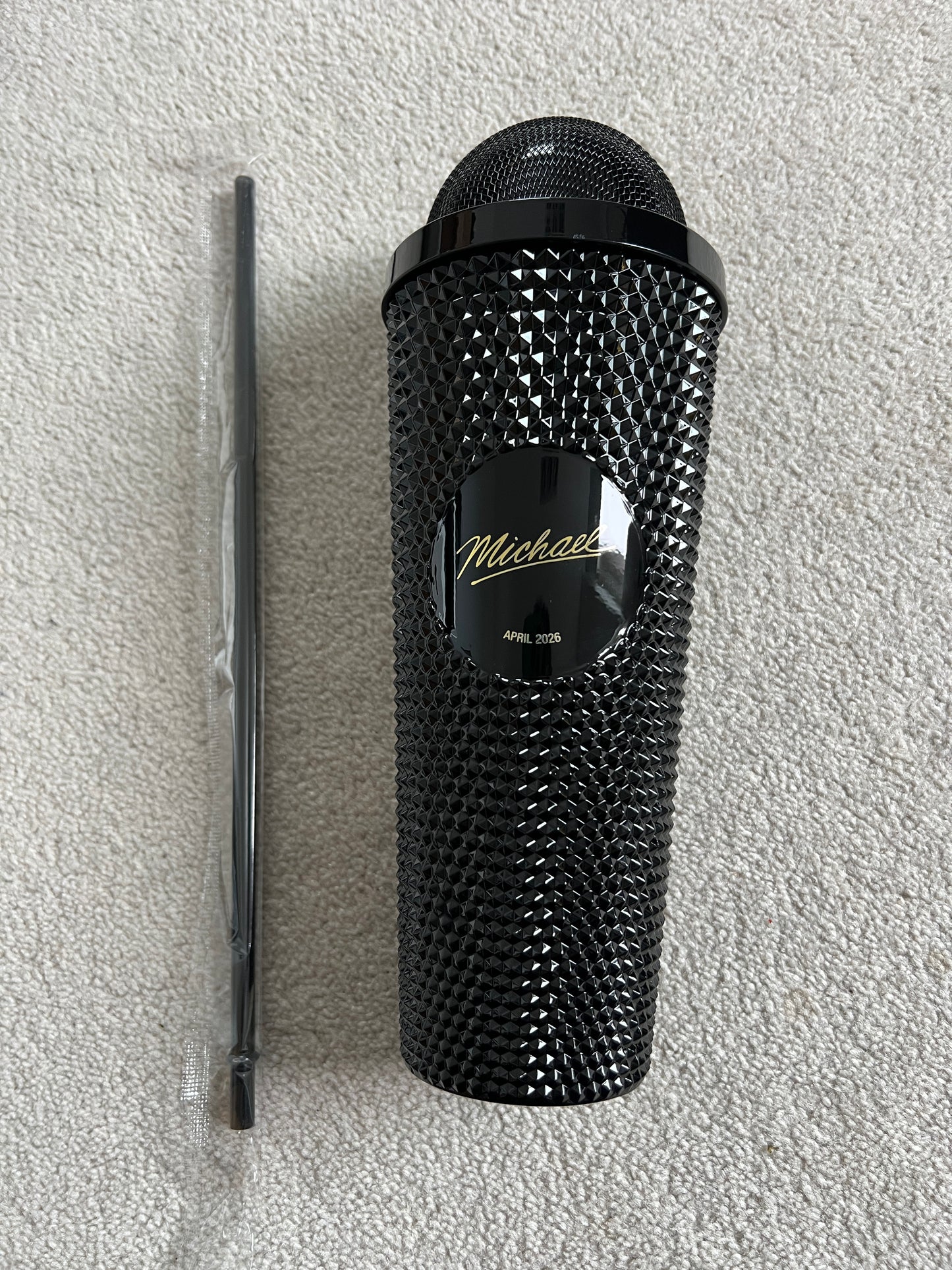 Michael Jackson Movie Microphone Cup Tumbler Black Cinema SHIP INTERNATIONAL ✅