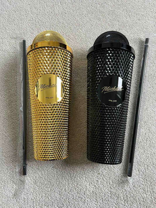 2x Michael Jackson Movie Microphone Cup Tumbler Gold And Black Cinema