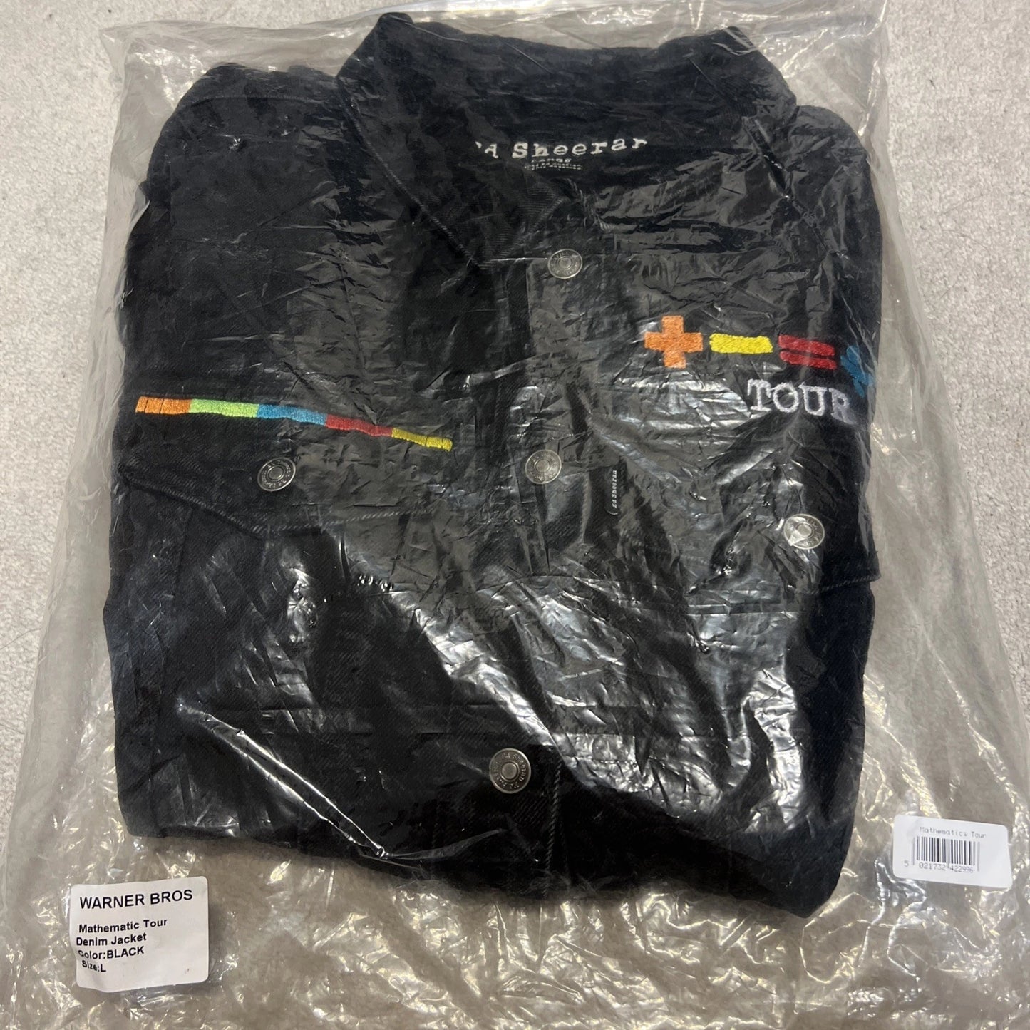Ed Sheeran Mathematics Tour Black Denim Jacket Size Large